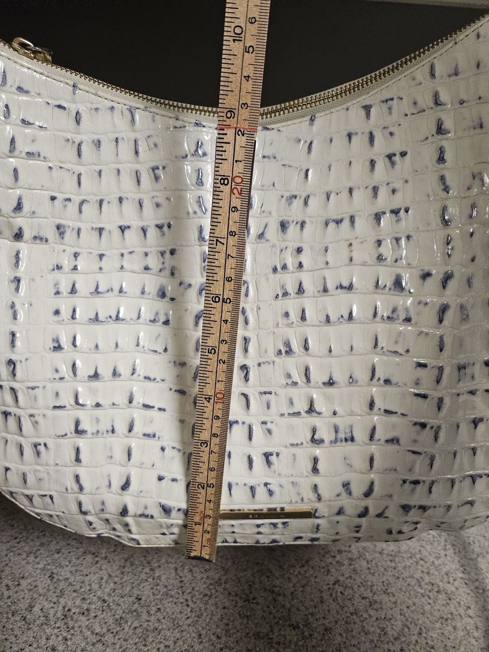 Brahmin White Croc-Embossed Shoulder Bag with Navy Accents - Picture 3 of 16